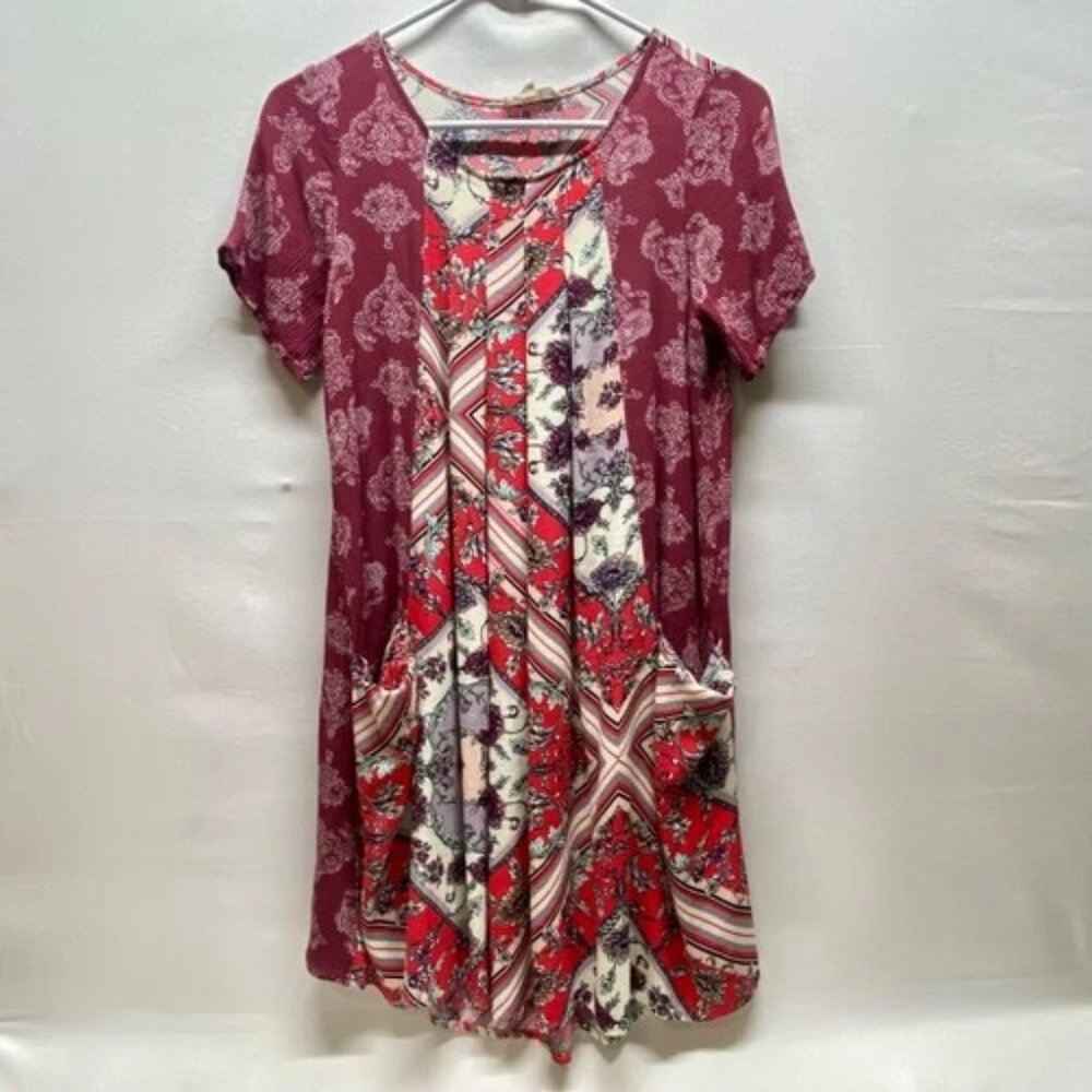 Oddy Pleated Front Dress Women's Small Floral Summer Boho Lightweight Pocket GUC